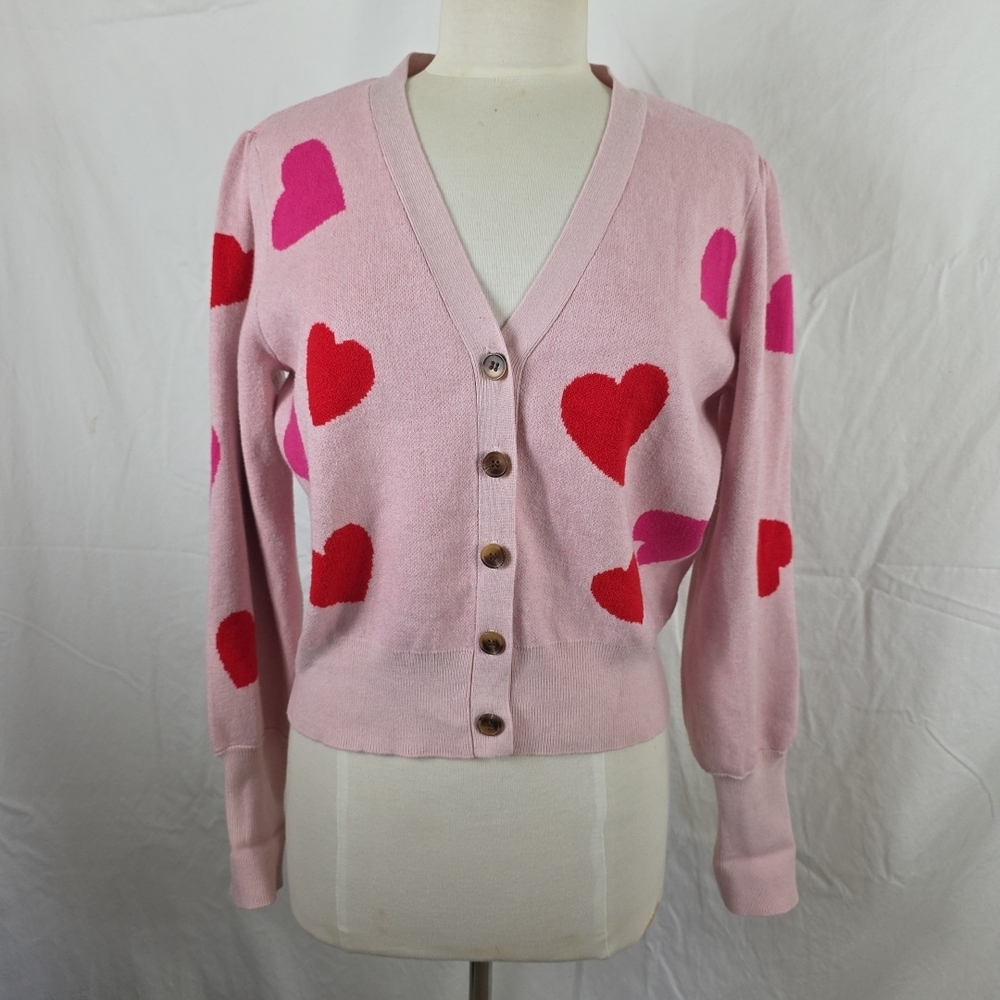 Kensie Pink Heart Print Cardigan with Red & Hot Pink Hearts